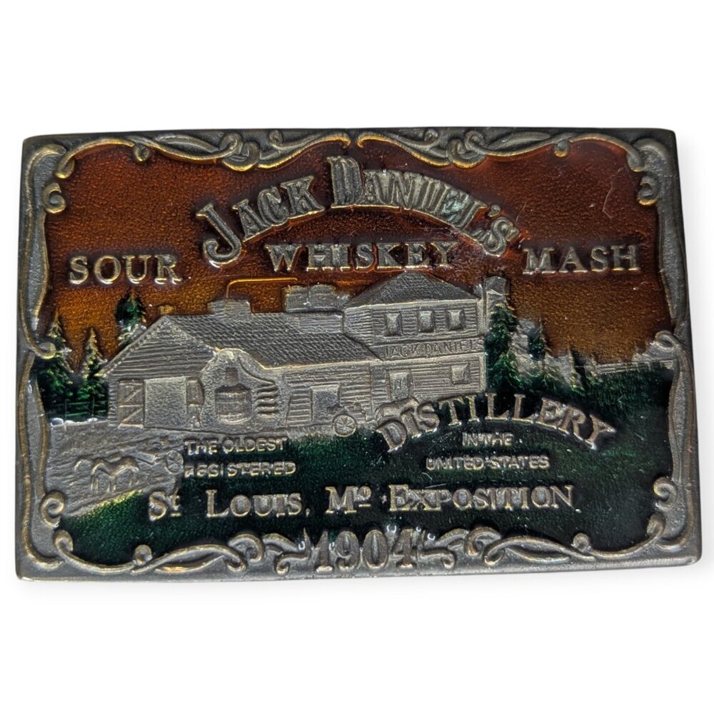 Jack Daniel's Distillery Enameled Metal Belt Buckle St Louis Exposition